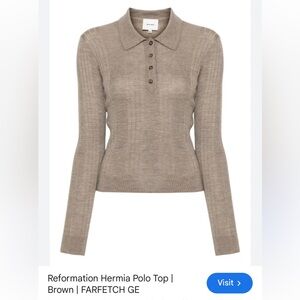 Reformation Hermia Regenerative Button Down Polo Top - In Color Oatmeal.  Size M